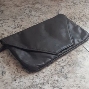 Grey vegan leather envelope clutch